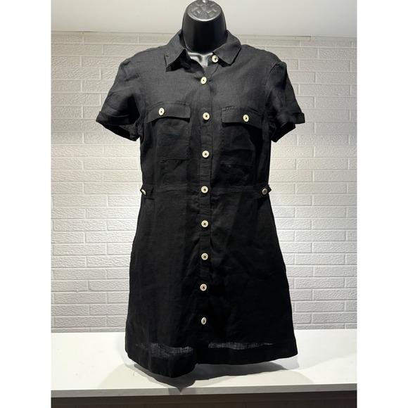 Free People Black Linen Blend Mini Dress Button Front Shirt Dress XS - Picture 1 of 5